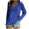 thumbnail image 2 of SDNall Hauts à Manches Longues pour Femmes Mode Décontractée Col en V Uni Blouse, 2 of 9