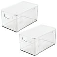 thumbnail image 3 of mDesign Deep Plastic Bathroom Storage Box with Lid/Handles, 2 Pack, Clear/White, 3 of 8