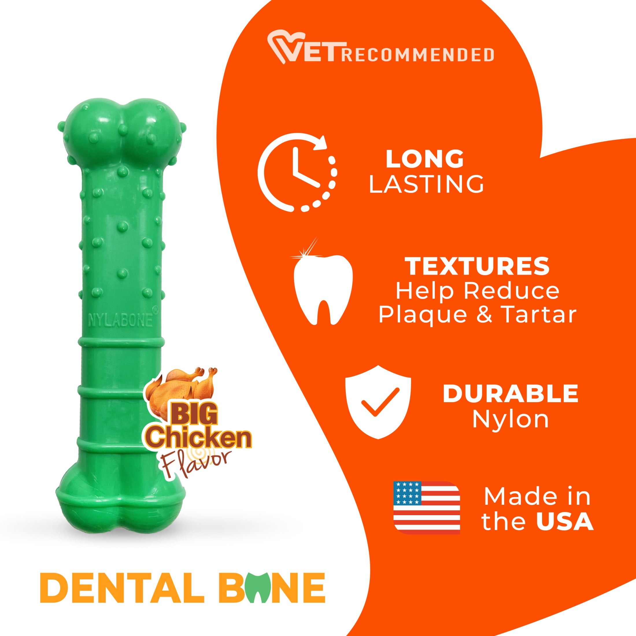 (3 pack) Nylabone Power Chew Textured Bone Dog Toy, Dog Chew Toy, Chicken Flavor, Medium, 1 Count