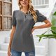 thumbnail image 2 of Camisa de manga abullonada con botones en la parte delantera, cuello redondo, estilo informal, camiseta diaria para mujer, 2 of 6