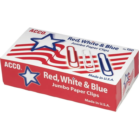 Acco Jumbo Paper Clips Red White Blue 150 / Box (Quantity)