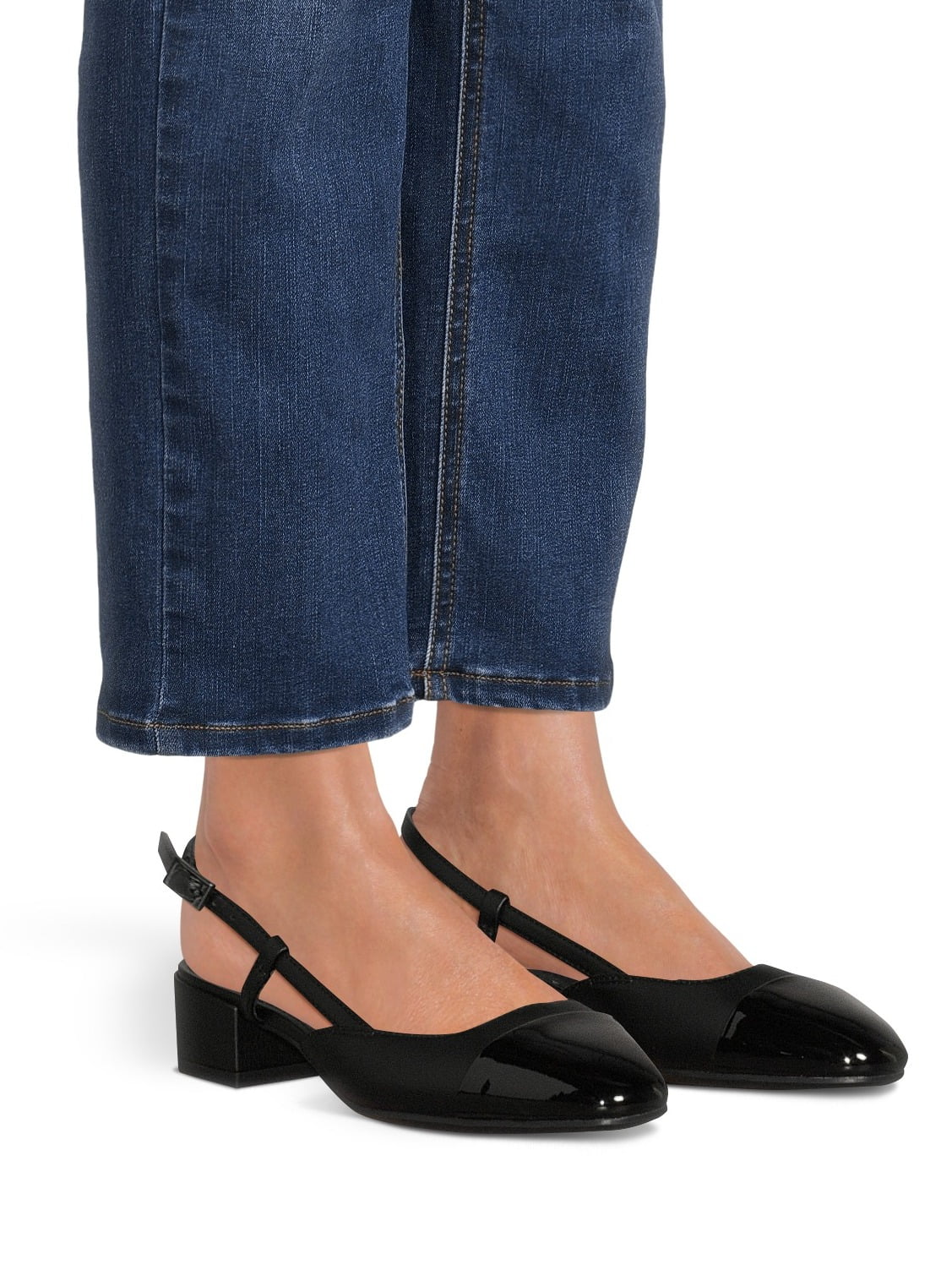 Time and Tru Women's Faux Leather Block Heel Slingbacks