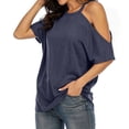 thumbnail image 3 of Camiseta de mujer Verano con hombros descubiertos Blusa de manga corta Top suelto, Azul marino, M Speravity AP001354-17, 3 of 5