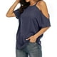 thumbnail image 4 of Camiseta de mujer Verano con hombros descubiertos Blusa de manga corta Top suelto, Azul marino, S Vogacara AP001354-16, 4 of 5