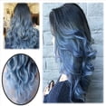thumbnail image 2 of Cabello largo y rizado con degradado negro y azul para mujeres, rizos de seda de alta temperatura con raya al medio, 2 of 4