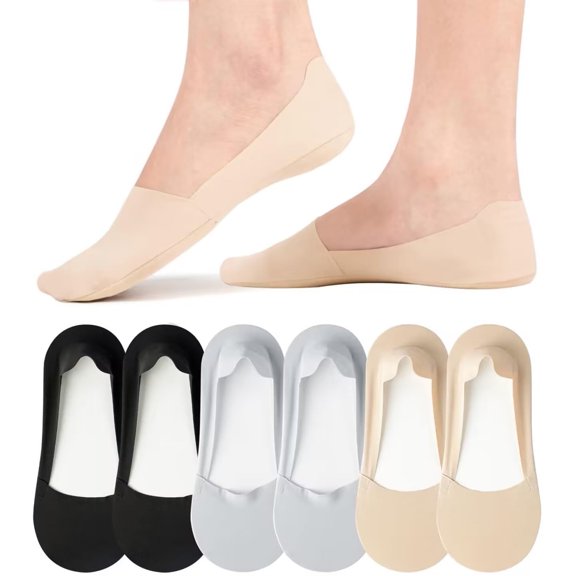 TELOLY No Show Socks Women's Nylon Non-Slip Low Cut Liner Footies Thin Silk Socks for Flats Loafers Lightweight Gray 6 Pairs