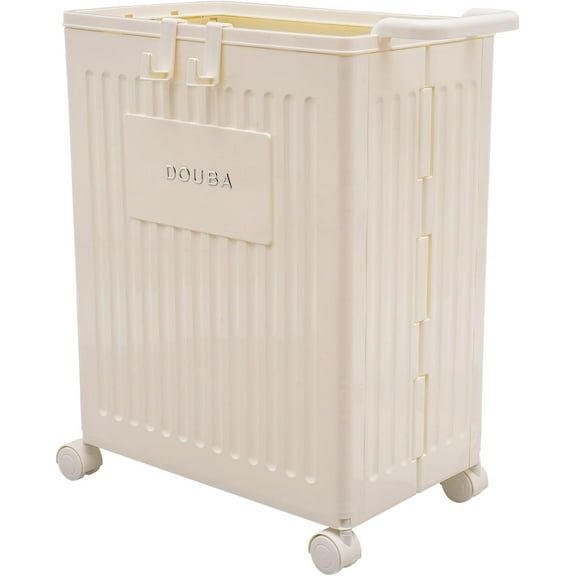 CNCEST Removable Storage Box, Storage Organizer, Collapsible Storage Box with Wheels for Compact Storage, 39x25x52.5cm (Cream Yellow)