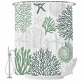 thumbnail image 2 of Sage Green Coastal Waterproof Fabric Shower Curtain,Ocean Coral Starfish Shell Seahorse Waterproof Fabric Shower Curtain for Bathroom Curtains Bathtubs Shower Curtains with 12 Hooks Stall 54x78in, 2 of 8