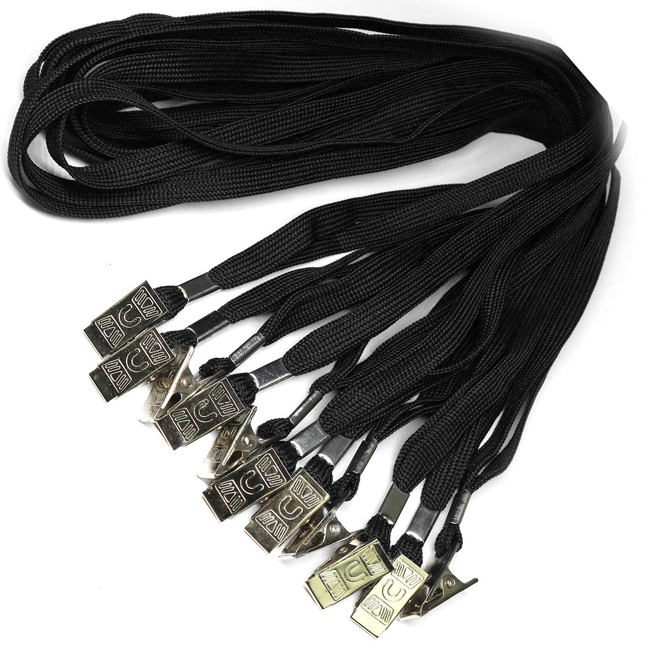 Lanyard 100 Pack Black Badge Lanyards Flat Round 32" With Clip