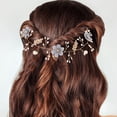 thumbnail image 2 of Diadema con hojas y flores de diamantes de imitación, tocado de aleación con perlas para boda, joyería nupcial para decoración de fiesta (azul), 2 of 7
