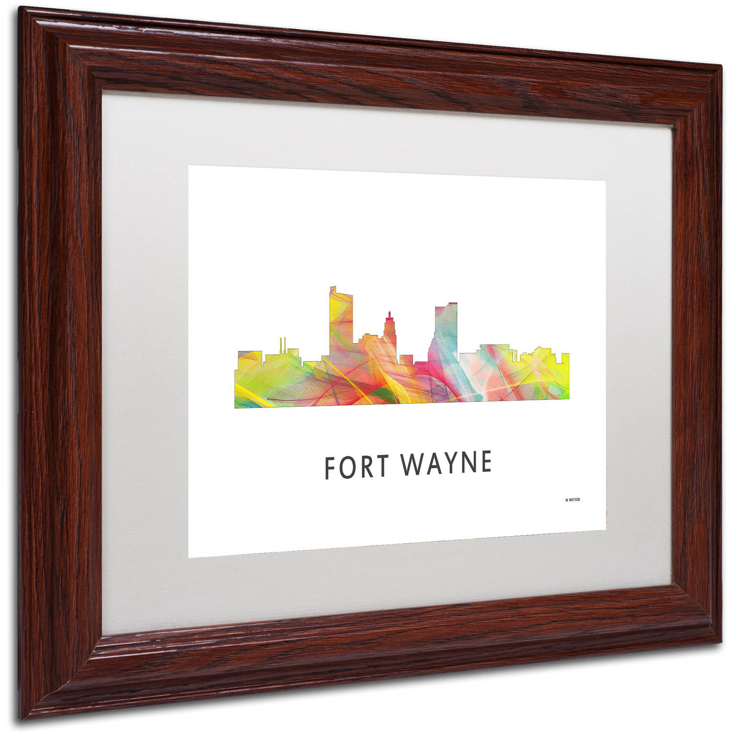 Trademark Fine Art 'Fort Wayne Indiana Skyline WB-1' Canvas Art by Marlene Watson, White Matte, Wood Frame