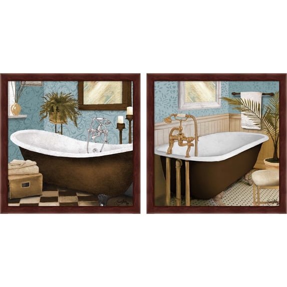Great Art Now Afternoon Bath by Elizabeth Medley, 2 Piece Framed Art Set Each 13"W x 13"H