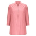 thumbnail image 4 of UAMVSH Women 3/4 Sleeve Shirts Button down Cotton Linen Dressy Tops with Pockets Casual Lightweight Collared Work Blouses(Small,Pink), 4 of 5