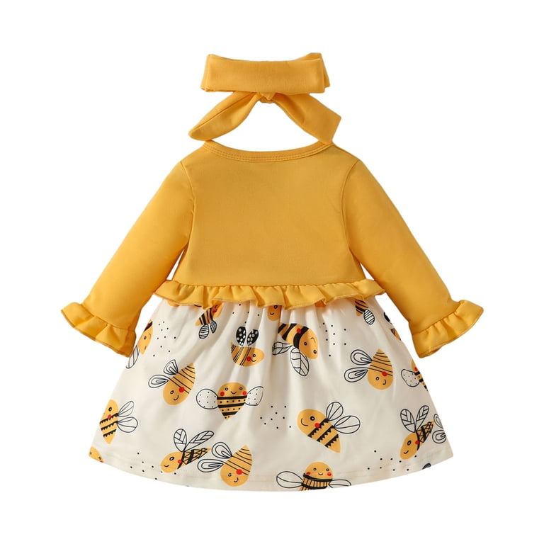Splozh Formal Dresses Baby Girl Dress 3pcs Set Headband Long Sleeve Cardigan Sleeveless Dress Set Toddler Baby Girls Fall Winter Clothes Yellow,6-9