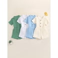 thumbnail image 3 of BemeyourBBs Toddler Baby Boy Summer Clothes 2 Pieces Cotton Linen Outfit Solid Color Mock Neck Short Sleeve Button Down Shirt and Shorts Set, 3 of 9