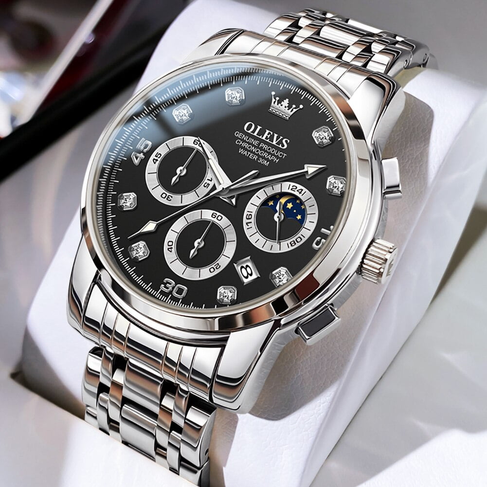 Olevs Men s Watches Multifunction Original Quartz Watch For Man Waterproof Stainless Steel Luminous Chronograph Moon Phase Date Other