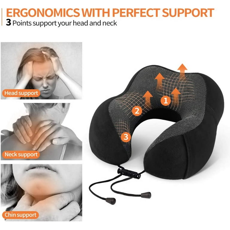 Quifly Travel Neck Pillow with 100 Memory Foam Includes Travel Pillows Kit with Storage Bag Black