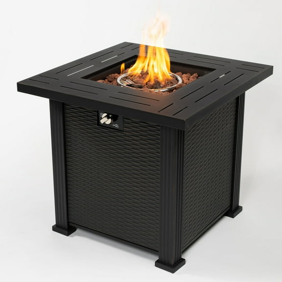 Modern 28" Square Gas Fire Pit, 50,000 BTU Steel Table Design for Contemporary Patio, Deck and Garden Spaces