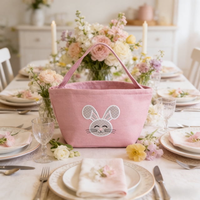 Cesta de Pascua de Lino Sintético, Cesta de Pascua, Bolsa para Las Orejas, Decoración