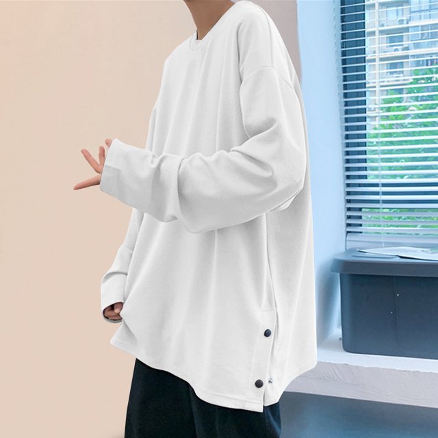 pstuiky manga larga de hombre, Blusas y camisas de cuello redondo de manga larga con abertura inferior de color sólido para hombre camisetas de hombre l