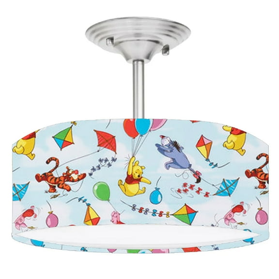 888 Cool Fans DR-0001009 Winnie the Pooh Go Fly a Kite 2-Light Brushed Nickel Drum Style LED Lamp Fixture