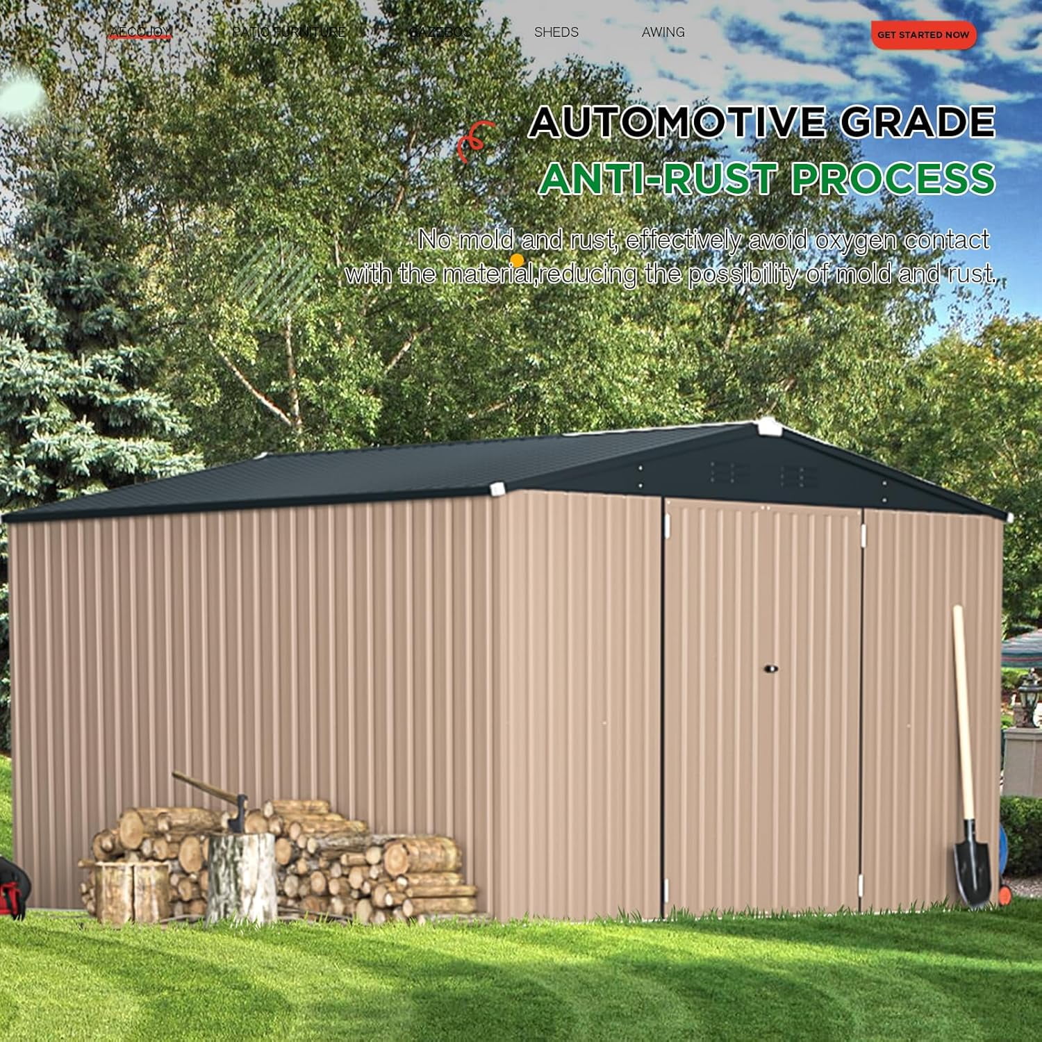YODOLLA 10 x 10 ft. Outdoor Metal Storage Shed with Sliding Roof & Lockable Door in Brown for Patio, Garden& Backyard