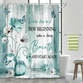 thumbnail image 3 of Farmhouse Floral Inspirational Shower Curtain,Teal Daisy Flowers Butterfly Proverb Bathroom Curtain,Country Farm Turquoise Blue White Fabric Bathtub Curtain,with 12PCS Hooks,69X70 in, 3 of 4