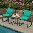 thumbnail image 2 of Costway 3PCS Patio Rattan Bistro Set Cushioned Chair Glass Table Deck Turquoise, 2 of 10