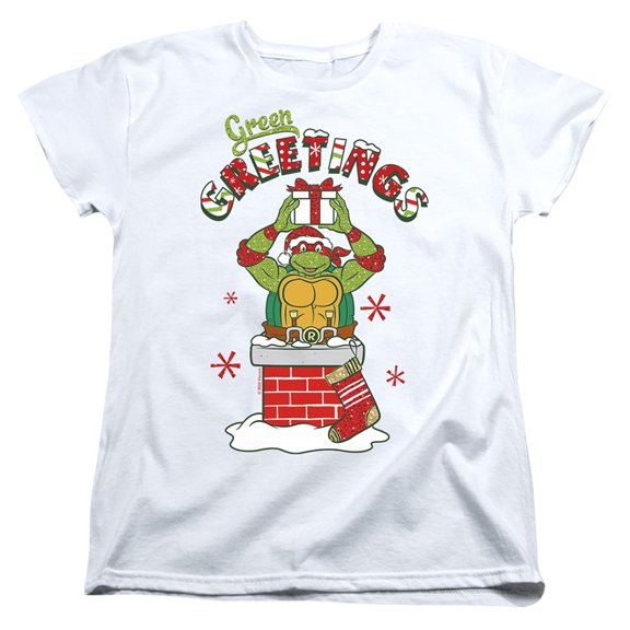 Teenage Mutant Ninja Turtles Green Greetings Christmas Scene Women's T Shirt