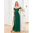 thumbnail image 3 of Wedding Dress Wedding Guest Dresses for Women Popular Card Shoulder Straight Collar A-line Slit Dinner Dress Long Dress Women Beads, 3 of 8