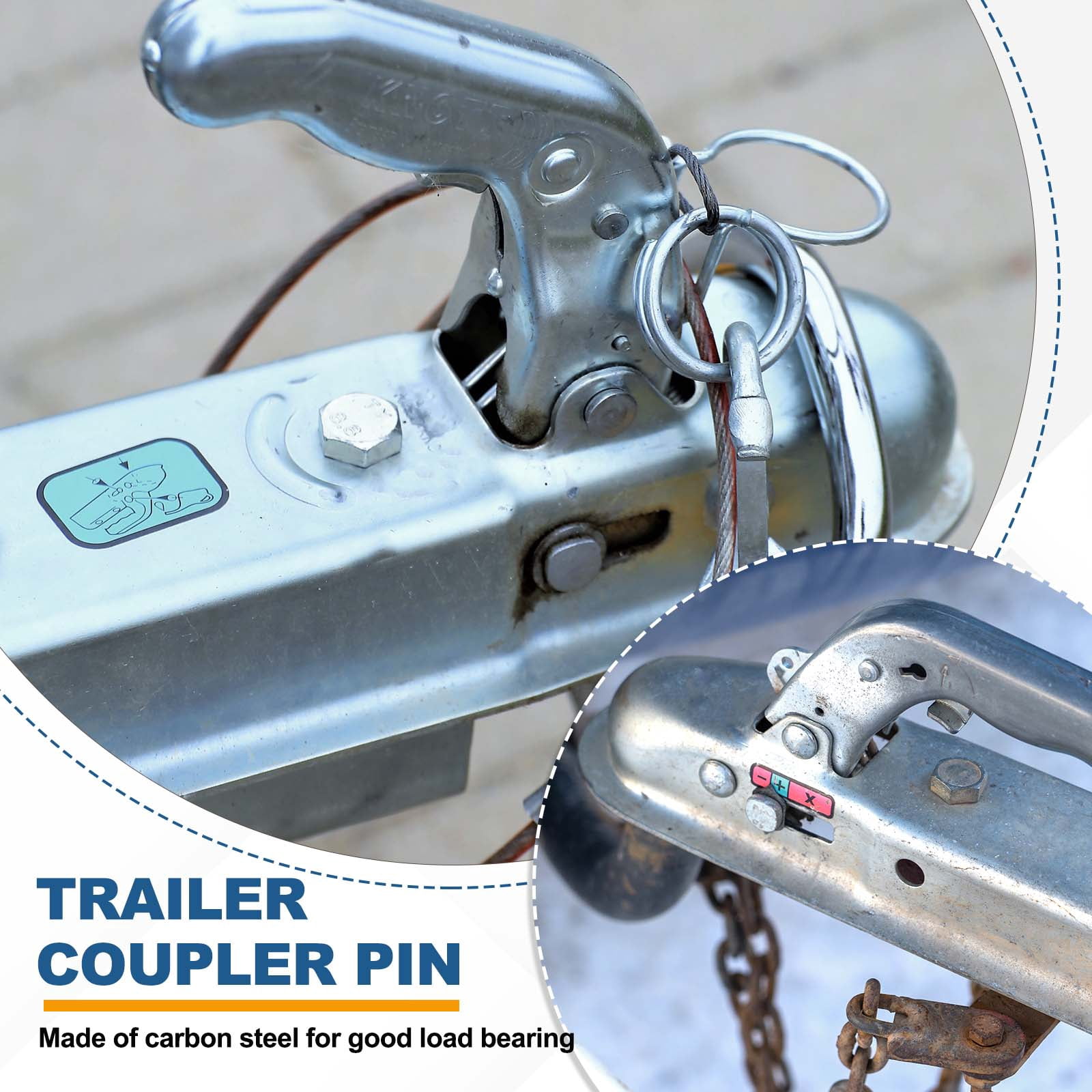 Uxcell 5pcs Trailer Coupler Pin with Quick Release Ring (3/8" x 3-1/8") - Carbon Steel Wire Trailer Locking Hitch Pins with Anti-Lost Towing Rope, for Towing Wagons/ Lawn/Farm/Garden