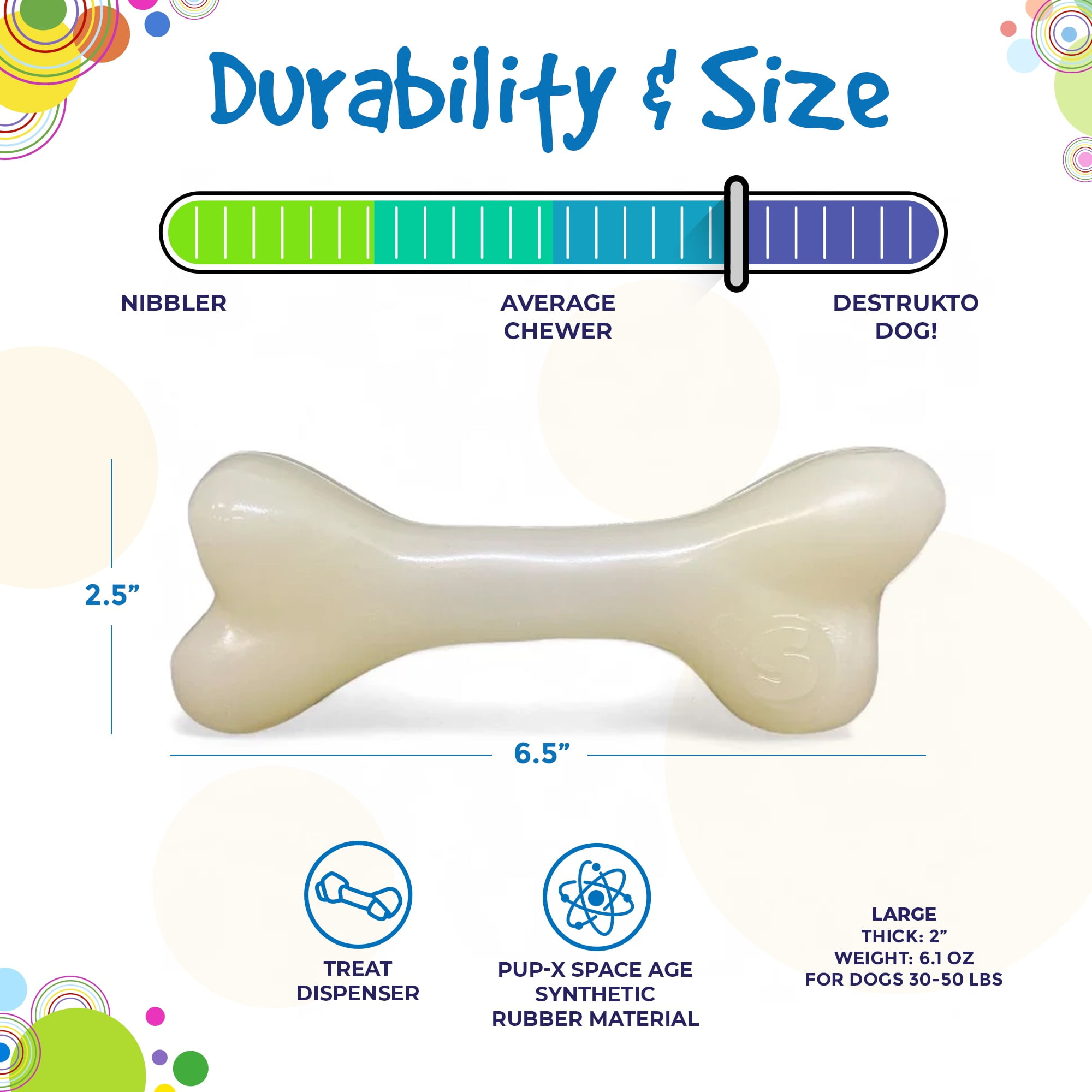 SodaPup Glow Bone - Durable Dog Treat Dispenser & Chew Toy Made in USA from Non-Toxic, Pet Safe, Food Safe Natural Rubber for Mental Stimulation, Problem Chewing, Calming Nerves & More