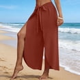thumbnail image 2 of VBVC Women's Tie Waist Wrap Palazzo Pants , Summer Split Wide Leg Beach Pants For Women,Ladies' High Waisted Flowy Cover Up Trousers,Orange,S-3XL, 2 of 8