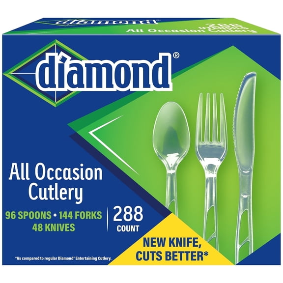 Diamond® All Occasion Everyday Disposable Cutlery Set - 288 Count - Includes 144 Forks, 96 Spoons, 48 Knives