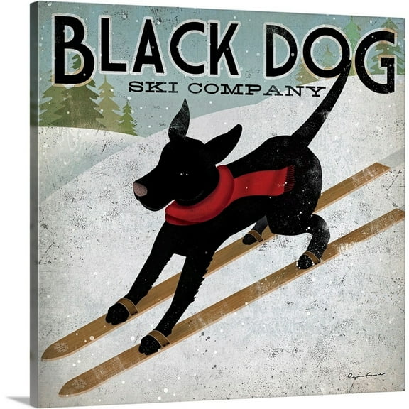 Great Big Canvas "Black Dog Ski"  by Ryan Fowler Silver Burgundy   Wrapped Canvas Print Wall Artwork