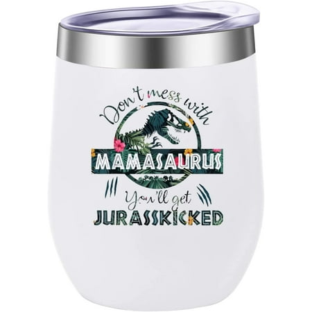 

Mom Birthday Gifts - Christmas Gifts For Mom From Daughter Son Husband Kids -Cute Gifts For New Mom Wife Women - Funny Mothers Day Presents - 12 oz Wine Coffee Mamasaurus Tumbler Cups with Lid