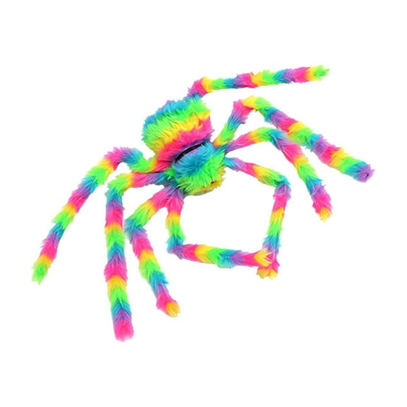 35" Colorful Giant Hairy Halloween Spider Decor - Realistic Outdoor Spider with Glowing Red Eyes & Bendable Legs for Yard, Haunted House & Party Displays