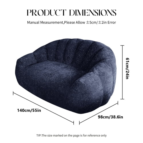 Bear Paw Sofa, Oversized Bean Bag Chair with Armrest, Shiny Silver Thread Faux Fur Plush, Filler Included, Ergonomic Comfy Seating for Living Room, Bedroom & Lounge, Blue