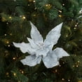 thumbnail image 2 of SLYNSHome Christmas Poinsettia Artificial Flowers Picks Decorations,Glitter Flowers Stem Christmas Tree Wreaths Garland Decoration - Silver, 2 of 7