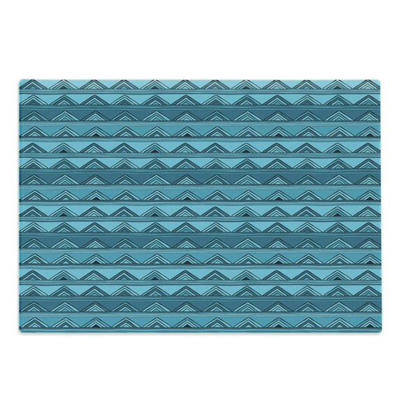 Stripes Cutting Board, Hand Drawn Triangle Pattern with Doodle Style Wavy Geometric Illustration, Decorative Tempered Glass Cutting and Serving Board, Large Size, Blue and Pale Blue, by Ambesonne