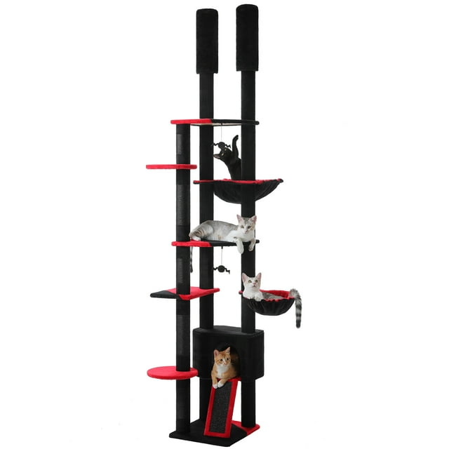 PAWZ Road 90.5-100.4" Floor to Ceiling Cat Tree Tower Adjustable Cat Tree for Cats Scratching Black