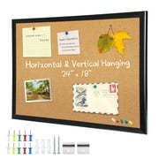 Orientools 24x18 Cork Board + 10 Color Pins, Black Frame Bulletin Board for Home, Office, School