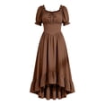 thumbnail image 6 of Womens Renaissance Dress Medieval Peasant Chemise Cottagecore Fairy High Low Ruffle Hem Puff Sleeve Dress for Halloween Costume Cosplay, Coffee, L, 6 of 6