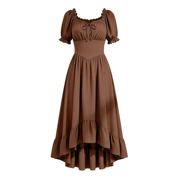 cocolona Renaissance Dress for Women Medieval Waisted Pleated Long Dress Puff Short Sleeve Gothic Vintage Corset Dress