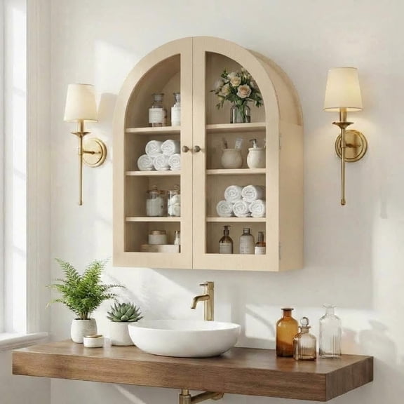 Modern Arched Medicine Cabinet - Wall Mount Acrylic Door Adjustable Shelves Over-The-Toilet Bathroom Storage