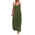 thumbnail image 2 of Jumpsuit Women'S High Waisted Wide Leg Loose Jumpsuit Casual Suspenders With Long Pants Zipper Jumpsuit,Green Women'S Polyester Jumpsuit L, 2 of 5
