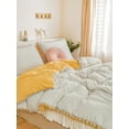 thumbnail image 5 of Move Over Beige Grey Yellow Bedding Sets King Reversible Pom Poms Duvet Cover Set Ball Fringe Pattern 100% Washed Microfiber No Filling, 5 of 8