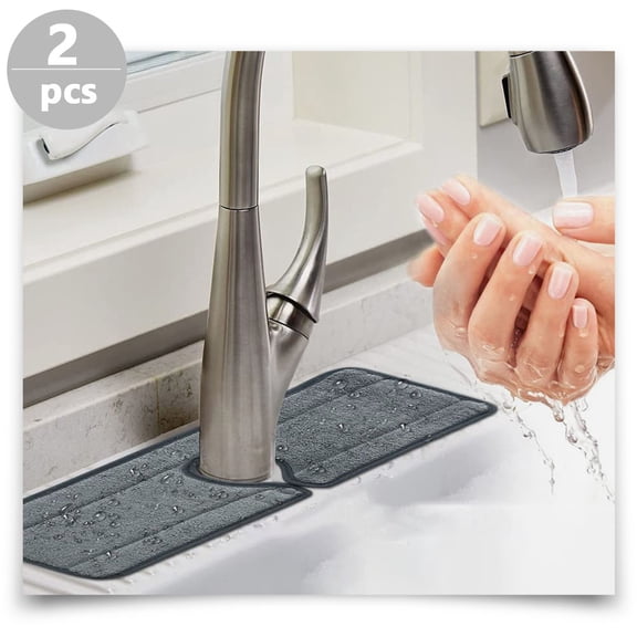 CRILSTYLEO 2-Pack Grey Kitchen Counter Mats with Absorbent and Design for Faucet