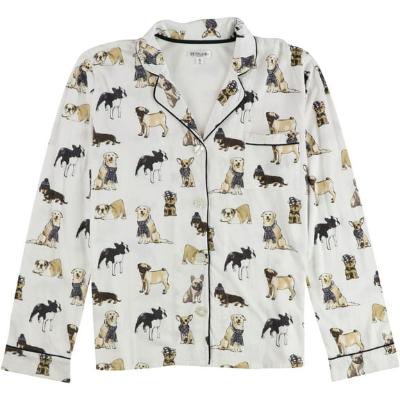 PJ Studio Womens Dogs Button Down Pajama Tops, White, Medium
