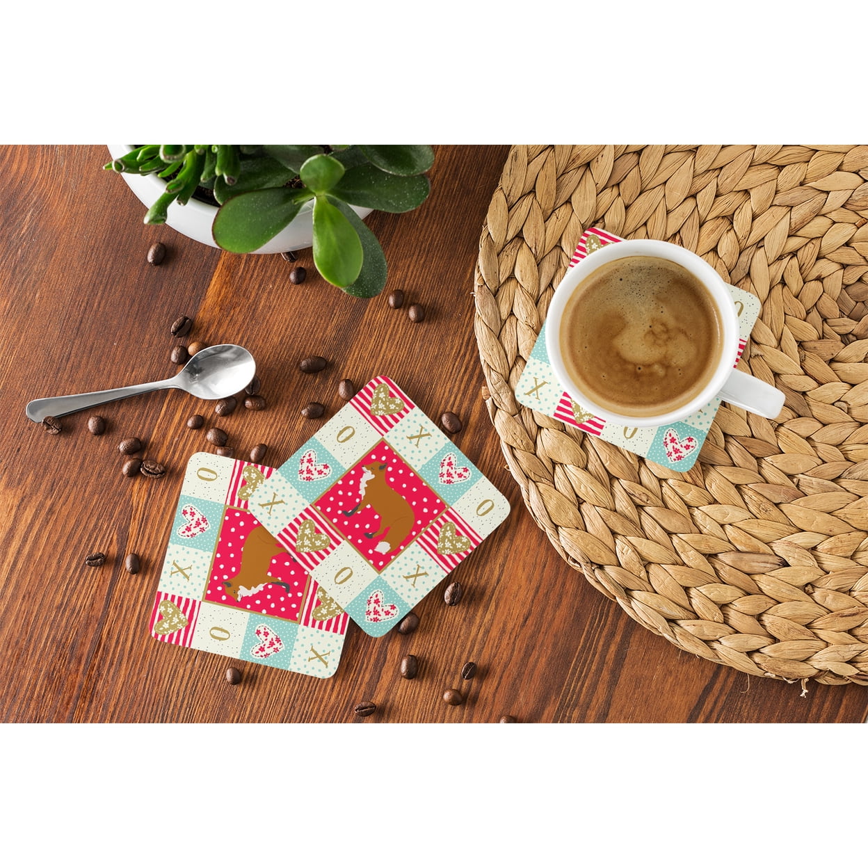 Red Fox Love Foam Coaster Set of 4
